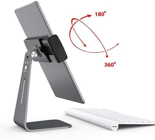Alt view image 2 of 7 - Tablet Holder Stand Compatible 2020 iPad Pro 360° Rotatable Aluminum Alloy Desktop Holder Tablet Stand Compatible Samsung Galaxy Tab ProS iPad Pro105 97quot 129 iPad Air Surface Pro4 Gray