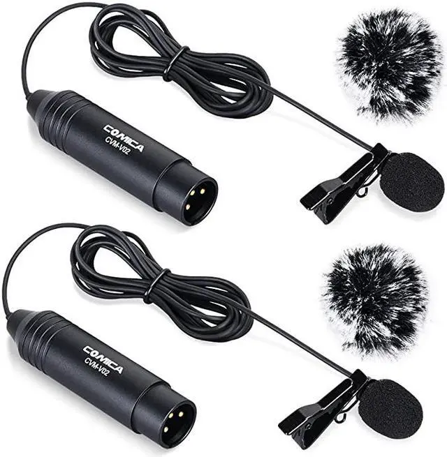 Main image of XLR Microphone CVMV02O 2 Pack 59ft Phantom Power Omnidirectional Lavalier Lapel Microphone for Canon Sony Panasonic Camcorders ZOOM H4n H5 H6 Tascam DR40 DR60D DR70D DR100 Recorders