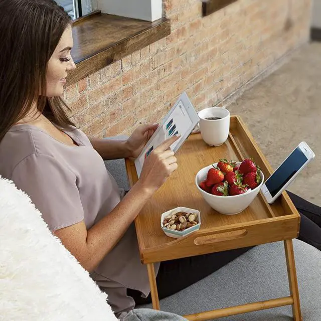 Alt view image 6 of 7 - Media Bed Tray with Phone Holder Fits up to 173 Inch Laptops and Most Tablets Natural Bamboo Style No 78107
