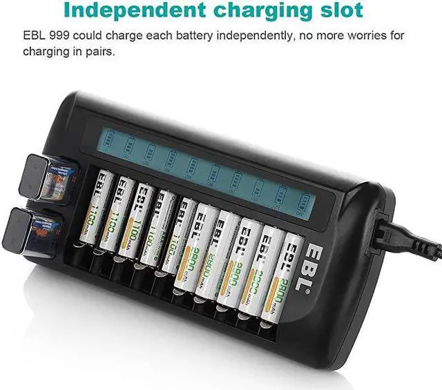 Alt view image 2 of 7 - 12 Bay LCD Universal Battery Charger for Rechargeable AA AAA 9V NIMH NICD Batteries