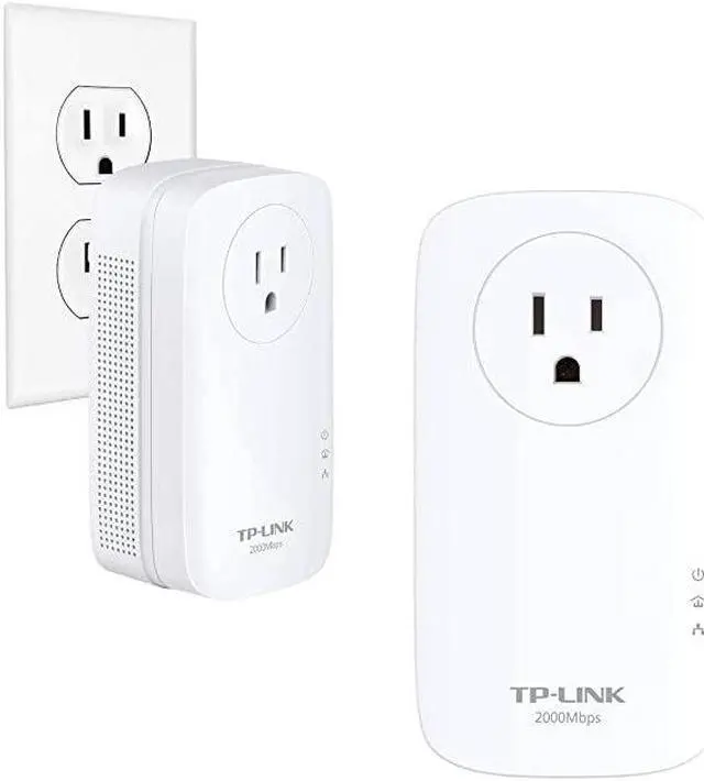 Alt view image 2 of 6 - AV2000 Powerline Adapter 2 Gigabit Ports Ethernet Over Power PlugPlay Power Saving 2x2 MIMO Noise Filtering Extra Power Socket for other Devices Ideal for Gaming TLPA9020P KIT