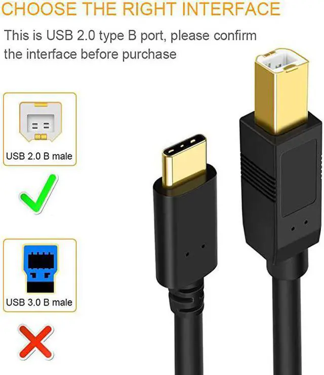 Alt view image 2 of 5 - USB C to USB B Printer Cable 6.6 Feet, USB C Printer Cable Compatible with MacBook Pro, HP, Canon, Brother, Samsung Printers etc, 2M/ Black