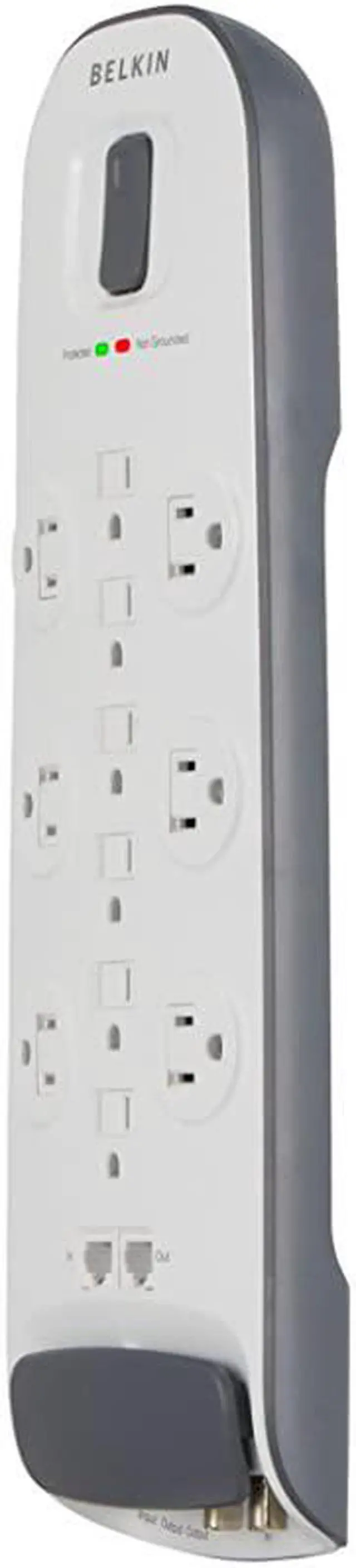 Alt view image 3 of 7 - BV11223408 12Outlet Advanced Power Strip Surge Protector with 8Foot Power Cord and Ethernet Cable Satellite Telephone Coaxial Protection 4000 Joules White