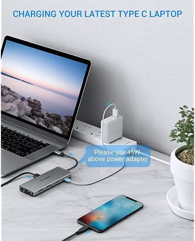Alt view image 7 of 7 - USB C Hub Upgraded 13 in 1 Type C Hub to 4K HDMI amp DP VGA 2 USB302 USB2075W PD Triple Display Docking Station for Macbook Pro and Windows USB C Systems macOS only Support Mirror Display