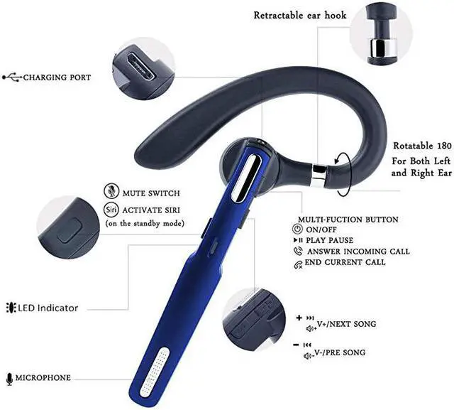 Alt view image 2 of 7 - Bluetooth Headset V42 Wireless Bluetooth Earpiece HandsFree Earphones with Noise Cancellation Mic for DrivingBusinessOfficeHome Compatible with iPhone and Android Cell Phones