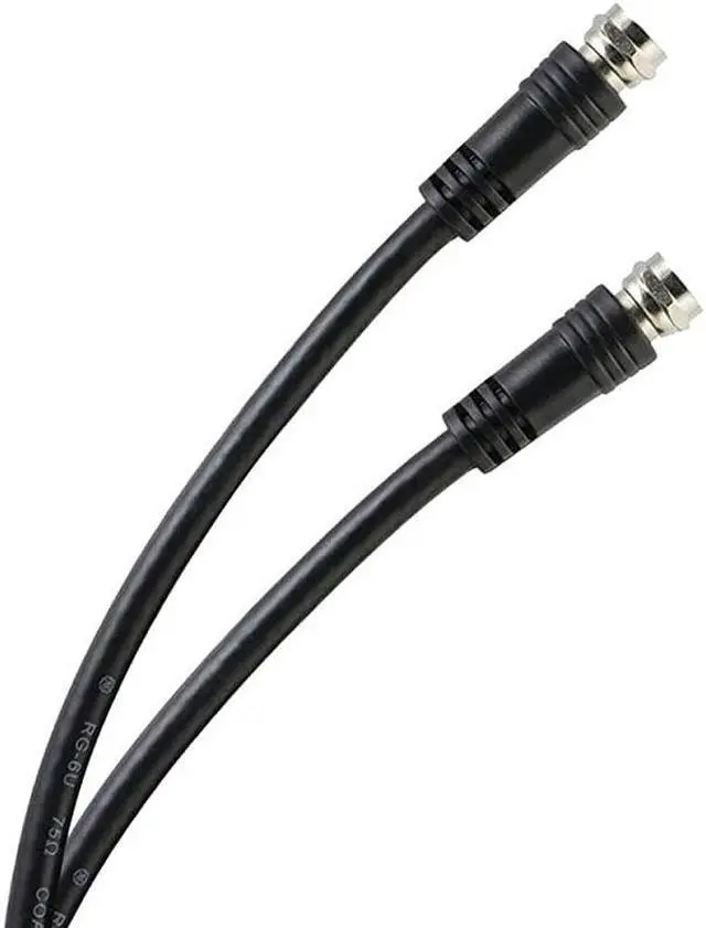 Main image of RG6 Coaxial Cable 15 Ft FType Connectors Double Shielded Coax Input Output Low Loss Coax Ideal for TV Antenna DVR VCR Satellite Receiver Cable Box Home Theater Black 33627