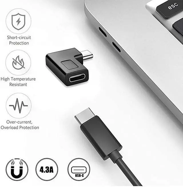 Alt view image 3 of 7 - C Angle Adapter 2 Pack 90 Degree C Type C Male to Female Adapter Right Left Angled C 31 TypeC Extension for Laptop Tablet C 90 Deg LeftRight Black