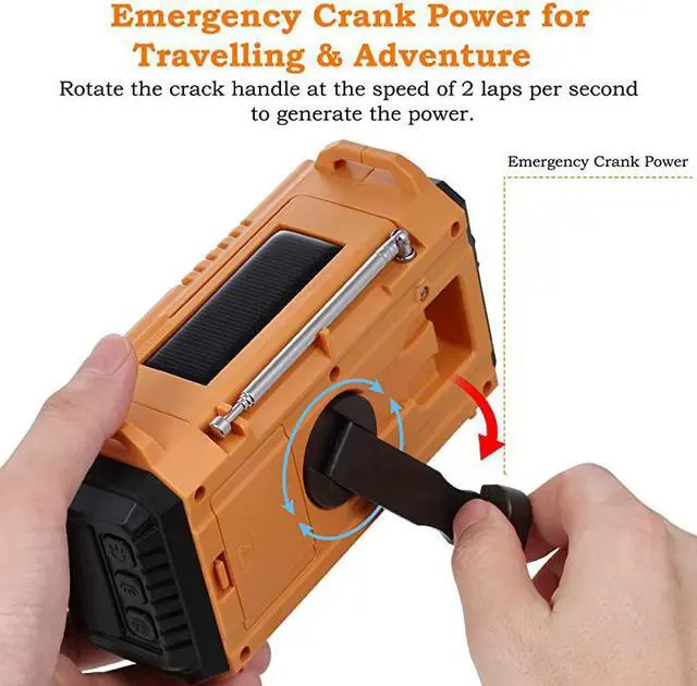 Alt view image 6 of 7 - Solar Hand Crank AMFMSWNOAA Weather Alert Battery Operated Portable Radio with Compass 5W LED Flashlight Reading Lamp SOS Alarm 2000mAh Power Bank for Cellphone Charger Home Camping