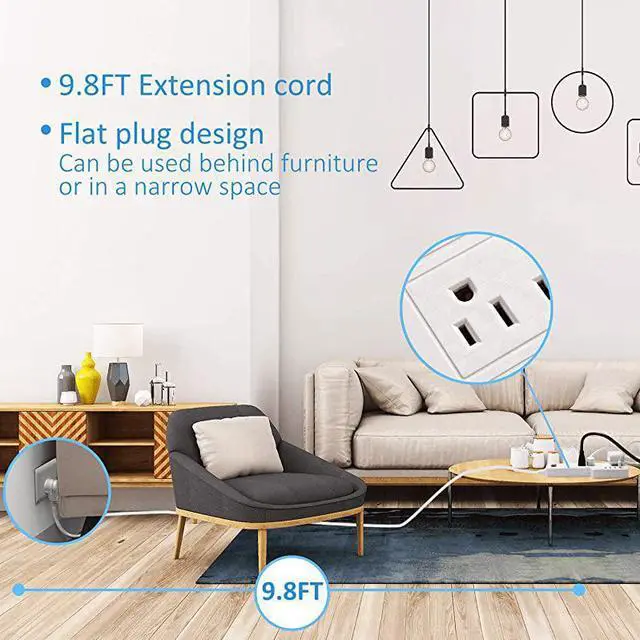 Alt view image 4 of 6 - Mountable Surge Protector Power Strip  98ft 6 Outlets 4 USB Ports Electric Power Outlet with Right Angle Flat Plug Electric Long Extension Cord Power Charging Station for Home Office White