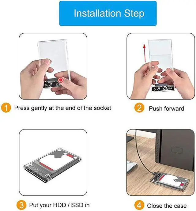 Alt view image 5 of 7 - SSD External Hard Drive Enclosure 25 inch SATA to USB30 UASP Clear Portable Hard Drive Case Max 2T HDD ToolFree Transparent Compatible for Windows