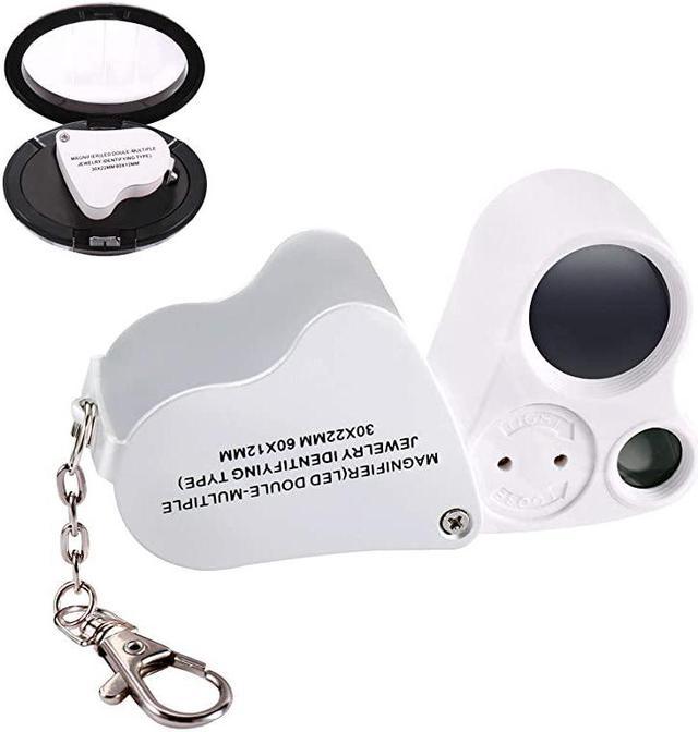 30X 60X Pocket Folding LED Illuminated Dual Lens Jewelers Loupe