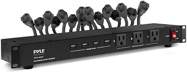 Main image of 19 Outlet 1U 19quot Rackmount PDU Power Distribution Supply Center Conditioner Strip Unit Surge Protector 15 Amp Circuit Breaker 4 USB Multi Device Charge Ports 15FT Cord PCO865