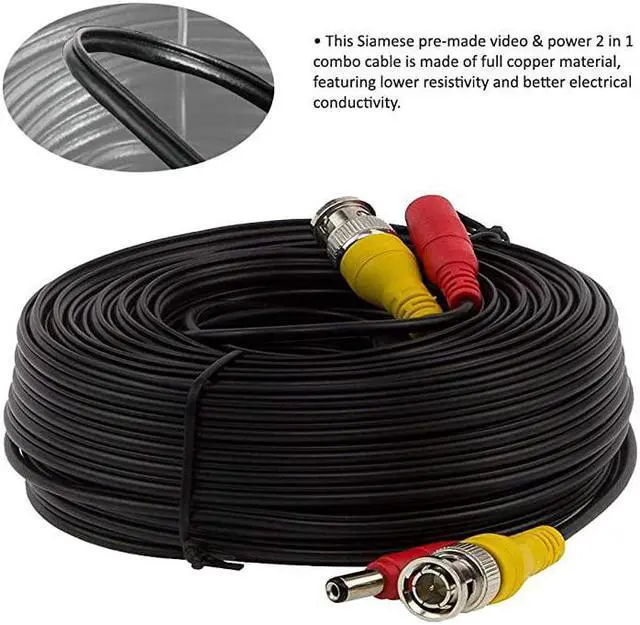 Alt view image 4 of 6 - 100ft PreMade AllinOne BNC Video and Power Cable with Connector for Surveillance CCTV Security Camera Video System Black