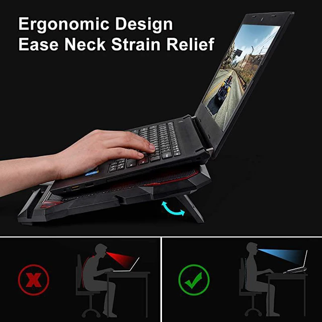 Alt view image 6 of 7 - Laptop Cooling, 12-17 inch Laptop Cooling Pad, Laptop Cooler with 6 Quiet Fans, Dual USB Port, 5 Wind Speed Adjustable, Red LED Light, Gaming Cooling Fan for Laptop, Portable Notebook Cooler