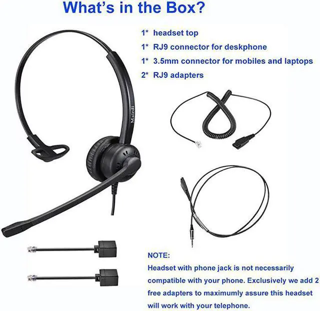Alt view image 6 of 7 - Headset with RJ9 Jack for Cisco PhoneIncluding 35mm Connector for Cell Phone PC Laptops Mono Telephone Headset with Noise Cancelling Microphone for Call Centers Landline Deskphone