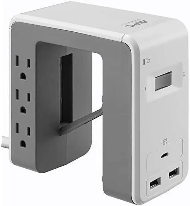 Alt view image 3 of 4 - Desk Mount Power Station PE6U21W UShaped Surge Protector with USB Ports 3 Desk Clamp 6 Outlet 1080 Joules