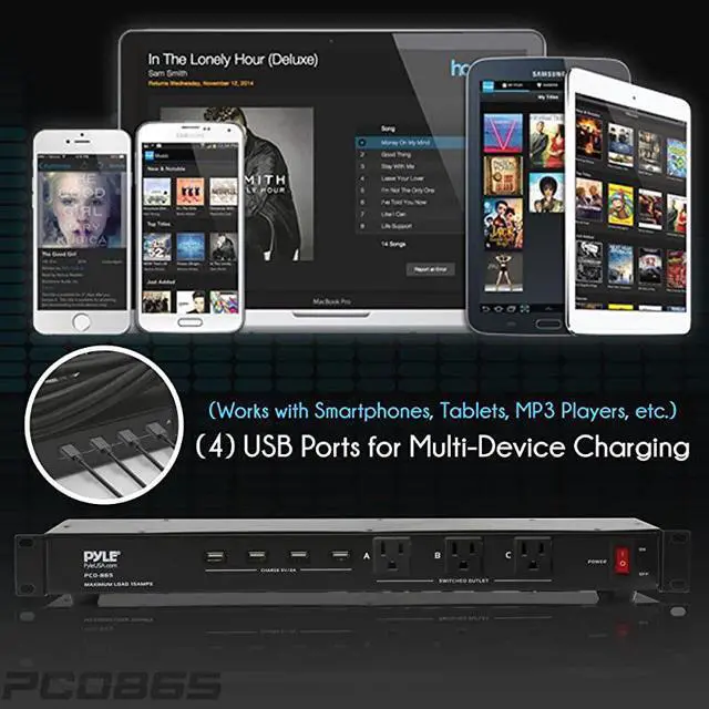 Alt view image 4 of 5 - 19 Outlet 1U 19quot Rackmount PDU Power Distribution Supply Center Conditioner Strip Unit Surge Protector 15 Amp Circuit Breaker 4 USB Multi Device Charge Ports 15FT Cord PCO865