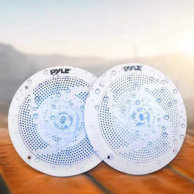 Alt view image 4 of 7 - LowProfile Waterproof Marine Speakers 240W 65 Inch 2 Way 1 Pair Slim Style Waterproof Weather Resistant Outdoor Audio Stereo Sound System wBlue Illuminating LED Lights  White