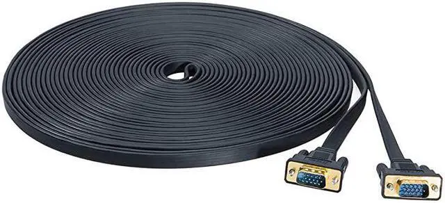 Main image of 65ft Extra Long VGA to VGA Cable 15 Pin Male to Male Flat SVGA Cord for Computer to Monitor Full HD Video 20 Meter Black