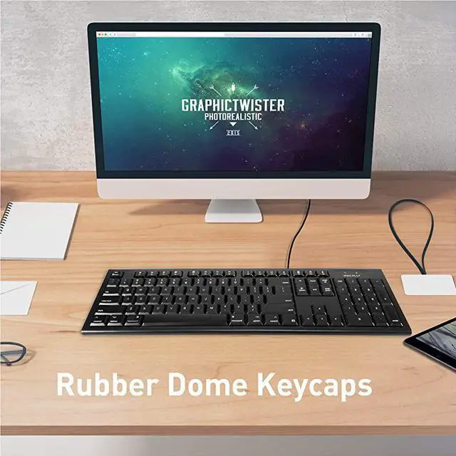 Alt view image 7 of 7 - Full Size Mac Wired Keyboard Compatible with All Macs with USB Port Durable Mac Keyboard with Number Pad 16 Apple Shortcut Keys Rubber Keycaps Spill Proof QKEYB Black