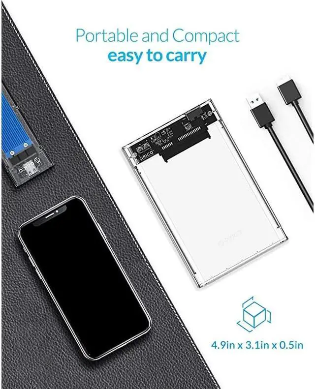 Alt view image 7 of 7 - 25 USB 3 External Hard Drive Enclosure USB30 to SATA Portable Clear Hard Disk Case for 25 inch 7mm 95mm SATA HDD SSD Support UASP SATA III Max 4TB ToolFree Design Clear