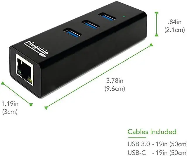 Alt view image 4 of 7 - USB Hub with Ethernet 3 Port USB 30 Bus Powered Hub with Gigabit Ethernet Compatible with Windows MacBook Linux Chrome OS Includes USB C and USB 30 Cables