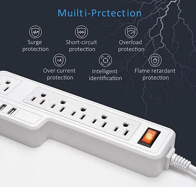 Alt view image 2 of 6 - Mountable Surge Protector Power Strip  98ft 6 Outlets 4 USB Ports Electric Power Outlet with Right Angle Flat Plug Electric Long Extension Cord Power Charging Station for Home Office White
