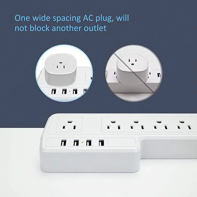 Alt view image 6 of 6 - Mountable Surge Protector Power Strip  98ft 6 Outlets 4 USB Ports Electric Power Outlet with Right Angle Flat Plug Electric Long Extension Cord Power Charging Station for Home Office White
