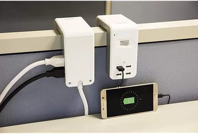 Alt view image 6 of 7 - Desk Mount Power Station PE6U4W, U-Shaped Surge Protector with USB Ports (4), Desk Clamp, 6 Outlet, 1080 Joules