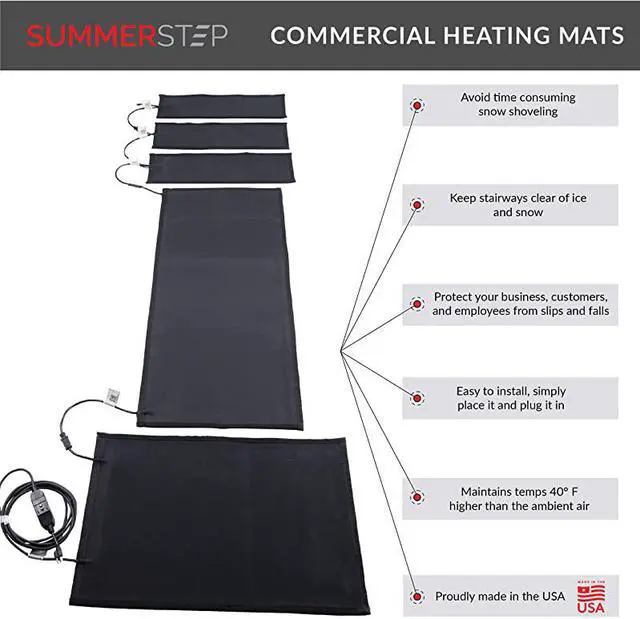 Alt view image 2 of 7 - SMPC Heated SnowMelting Stair Mat GFCI Power Cord 120V 6 Cord Length Black