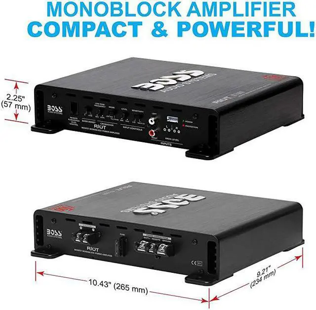 Alt view image 5 of 7 - R1100M Riot Series Car Audio Subwoofer Amplifier - 1100 High Output, Monoblock, Class A/B, 2/4 Ohm Stable, Low/High Level Inputs, Low Pass Crossover, Mosfet Power Supply, Stereo