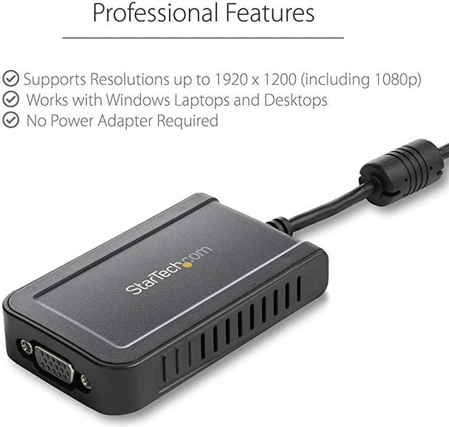 Alt view image 4 of 6 - com USB to VGA Adapter 1920x1200 External Video amp Graphics Card Dual Monitor Display Adapter Supports Windows USB2VGAE3 Gray