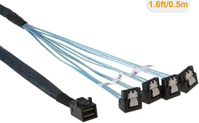 Alt view image 2 of 4 - Internal HD Mini SAS (SFF-8643 Host) - 4X SATA (Target) Angle Cable, SFF-8643 for Controller, 4 Sata Connect to Hard Drive, 0.5M / 1.6FT