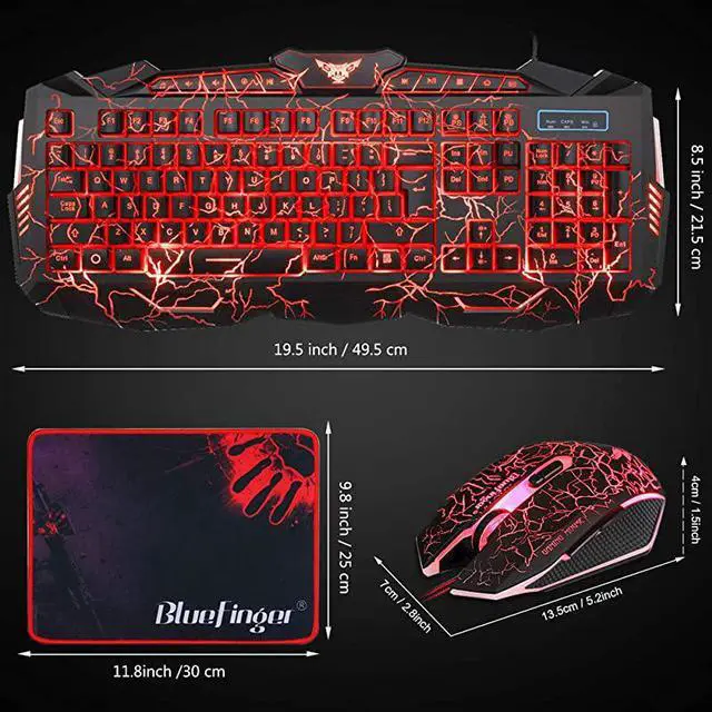 Alt view image 7 of 7 - Gaming Keyboard Mouse Headset ComboUSB Wired Crack Backlit Keyboard114 Keys Letters Glow LED KeyboardRed LED Light Headset for Laptop PC Computer Work and Game