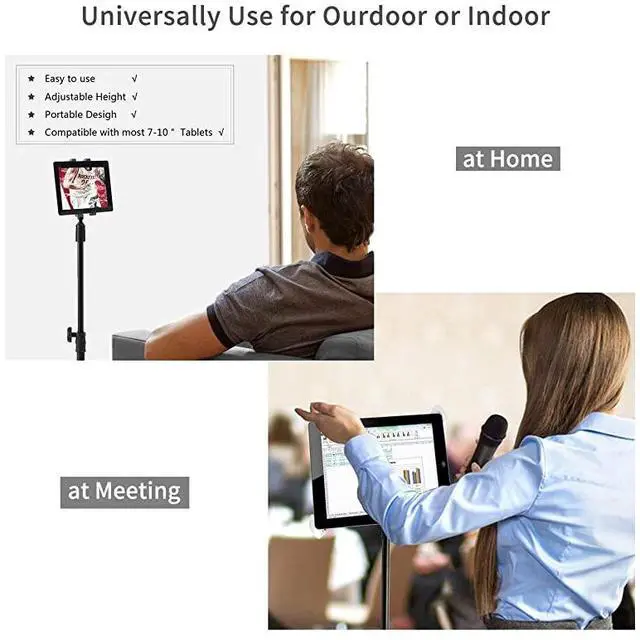 Alt view image 5 of 5 - Tripod Stand for IPad  Foldable Floor Height Adjustable Tablet Tripod Stand for iPad Mini iPad Air iPad 1234 and All 812 Inch Tablets Bluetooth Remote Control As Gift