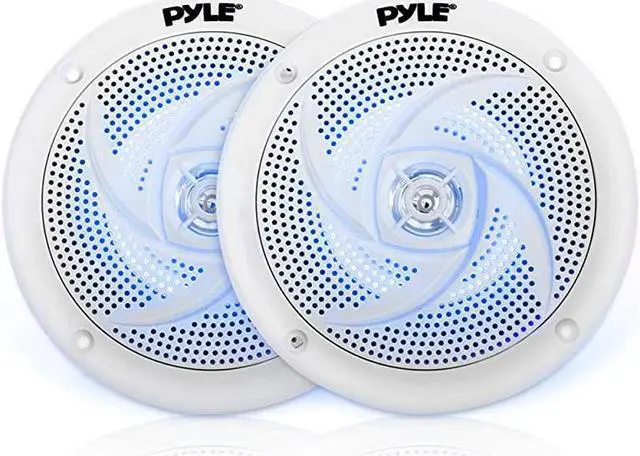 Main image of LowProfile Waterproof Marine Speakers 240W 65 Inch 2 Way 1 Pair Slim Style Waterproof Weather Resistant Outdoor Audio Stereo Sound System wBlue Illuminating LED Lights  White