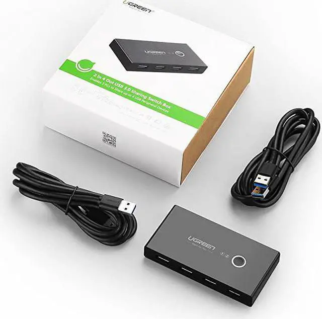Alt view image 7 of 7 - USB 30 Sharing Switch Selector 4 Port 2 Computers Peripheral Switcher Adapter Hub for PC Printer Scanner Mouse Keyboard with One Button Swapping and 2 Pack USB Male Cable