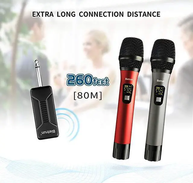 Alt view image 2 of 6 - Microphone UHF Dual Handheld Dynamic Mic System Set with Rechargeable Receiver 160ft Range 635mm14 Plug for Karaoke Voice Amplifier PA System Singing Machine Church