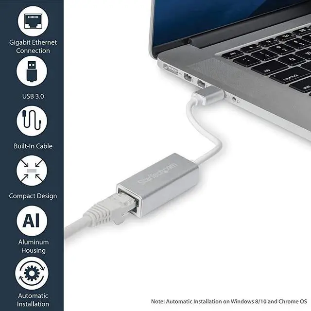 Alt view image 3 of 6 - com USB 30 to Gigabit Network Adapter Silver Sleek Aluminum Design for MacBook Chromebook or Tablet Native Driver Support USB31000SA Standard