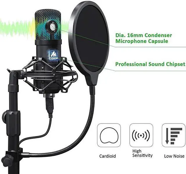 Alt view image 3 of 7 - USB Microphone Kit 192KHZ24BIT  AUA04T PC Condenser Podcast Streaming Cardioid Mic Plug Play for Computer YouTube Gaming Recording