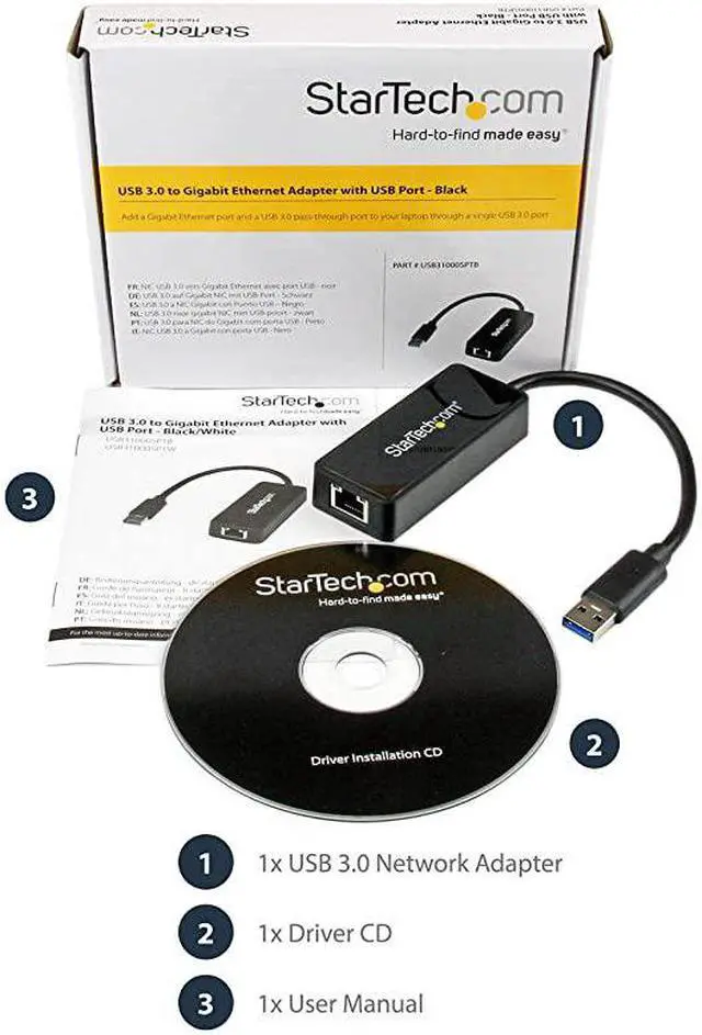 Alt view image 6 of 7 - com USB 30 Ethernet Adapter USB 30 Network Adapter NIC with USB Port USB to RJ45 USB Passthrough USB31000SPTB