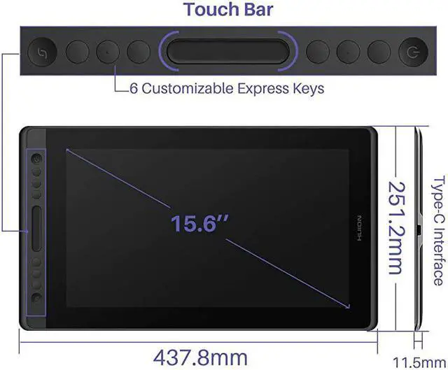 Alt view image 4 of 7 - KAMVAS Pro 16 Graphic Drawing Tablet with Screen Full-Laminated Graphics Monitor Pen Display with Battery-Free Stylus Tilt 8192 Pressure Sensitivity 6 Express Keys Touch Bar-15.6inch Pen Tablet