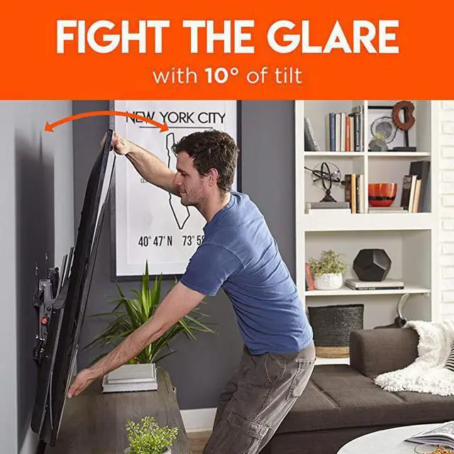 Alt view image 2 of 7 - Tilting TV Wall Mount with Low Profile Design for 40" - 90" TVs - Eliminate Glare with 10º of Smooth Tilt - Slides to Center Between Studs & Can Be Leveled After Install