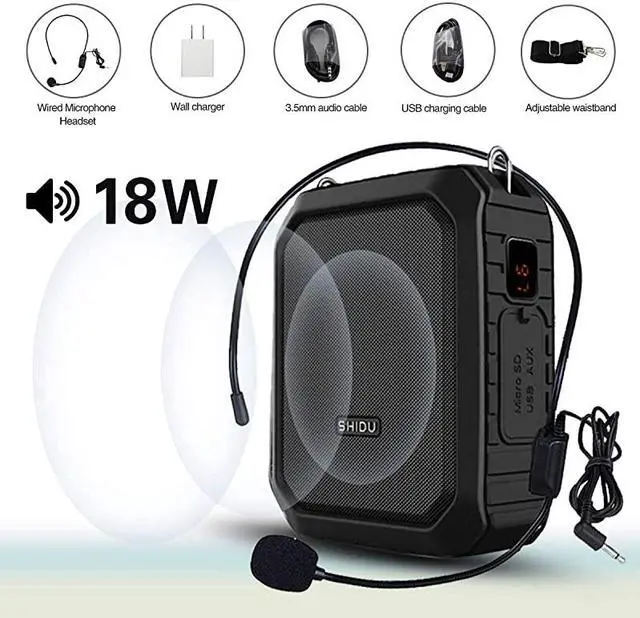 Main image of Amplifier with Wired Headset Mic 18W Portable Bluetooth Speaker Megaphone Waterproof IPX5 Loudspeaker Recording Power Bank for Outdoor Activities Parties Teaching Meeting Training etc