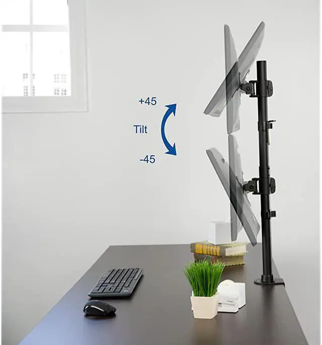 Alt view image 6 of 7 - Dual Computer Monitor Desk Mount Stand Vertical Array for 2 Screens up to 27 inches STANDV002R