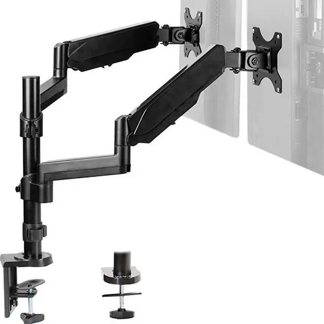 Main image of Dual Monitor Arm Mount for 17 to 32 inch Screens Pneumatic Height Adjustment Full Articulating Tilt Swivel | Heavy Duty VESA Stand with Desk Cclamp and Grommet Option STANDV002K