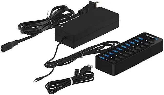 Alt view image 7 of 7 - 10Port 60W USB 30 Hub with Individual Power Switches and LEDs Includes 60W 12V5A Power Adapter HBBU10