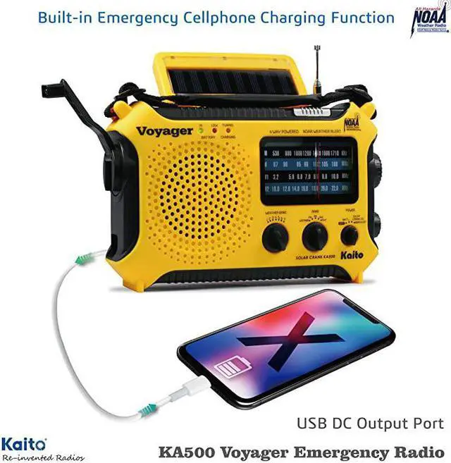 Alt view image 2 of 7 - KA500 5way Powered Solar PowerDynamo Crank Wind Up Emergency AMFMSWNOAA Weather Alert Radio with FlashlightReading Lamp and Cellphone Charger Yellow
