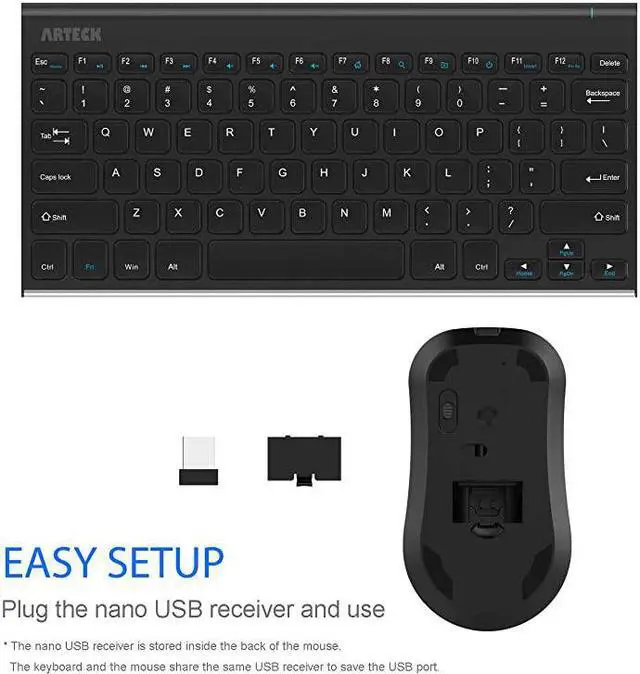 Alt view image 4 of 7 - 2.4G Wireless Keyboard and Mouse Combo Ultra Compact Slim Stainless Full Size Keyboard and Ergonomic Mouse for Computer/Desktop/PC/Laptop and Windows 10/8/7 Build in Rechargeable Battery
