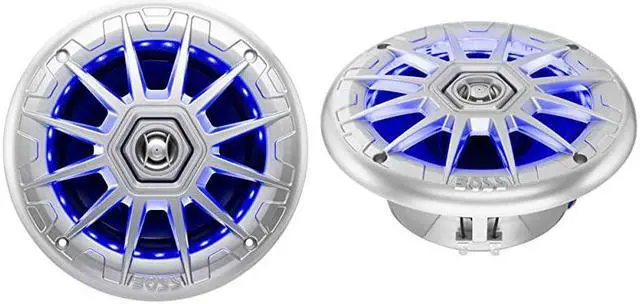 Main image of MRGB65S 65 Inch Marine Speakers Weatherproof 200 Watts Per Pair 100 Watts Each MultiColor Illumination Full Range 2 Way Sold In Pairs SILVER